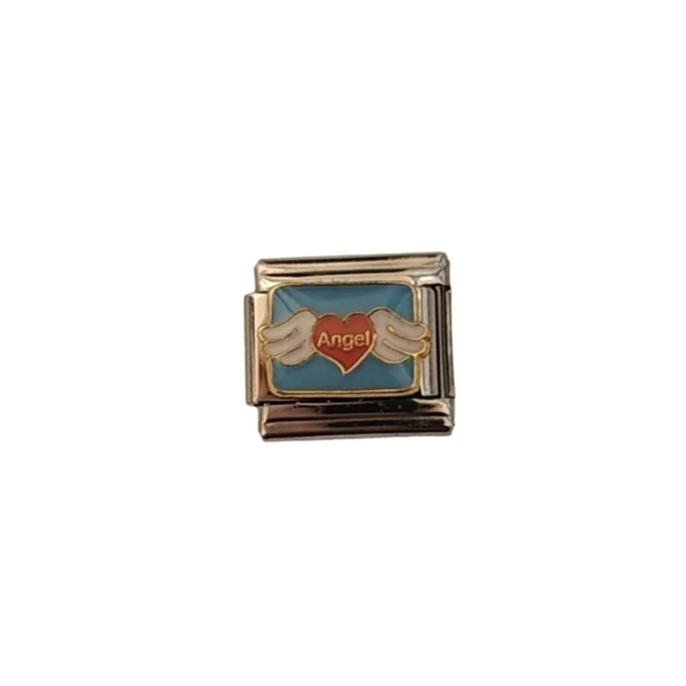 Italian Charmlink for Charm Bracelet Angel‎ in Heart ❤️ with Wings🪽 9mm